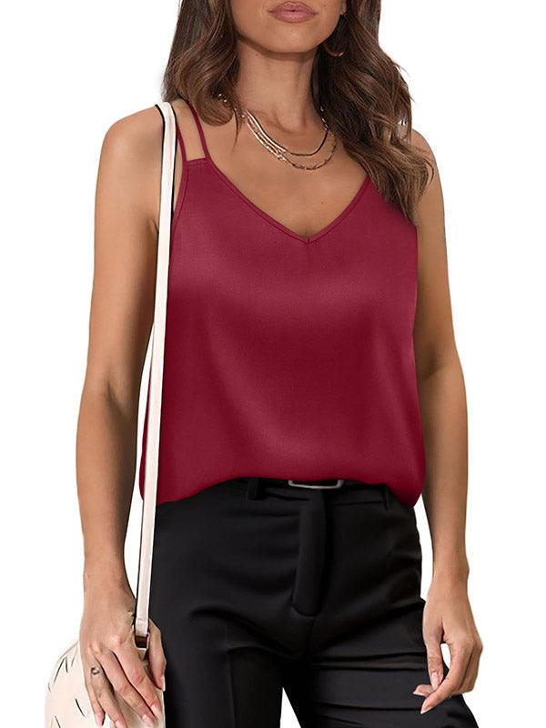 Solid Color Loose Sleeveless Spaghetti-Neck Vest Top