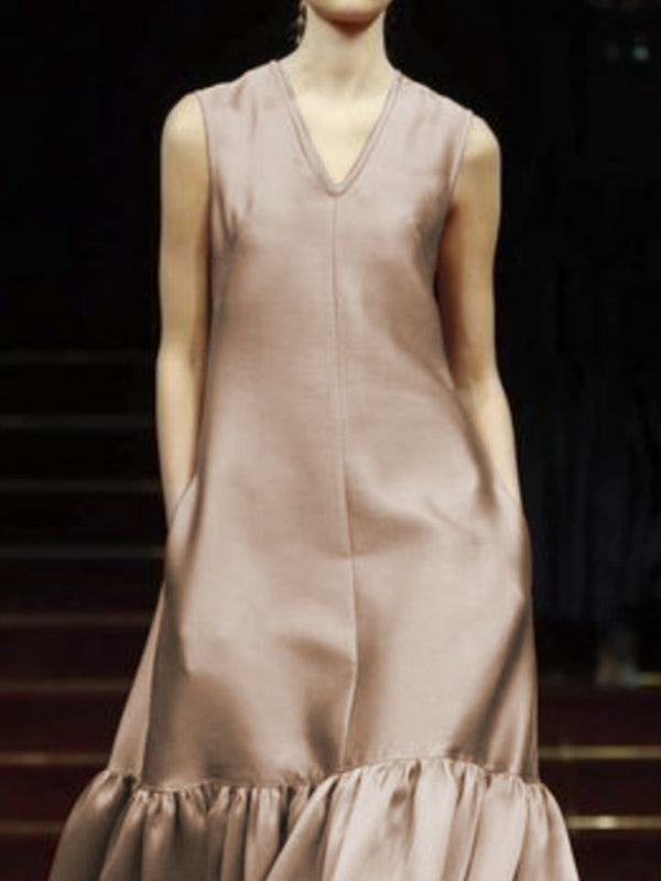 Solid Color Loose Sleeveless V-neck Maxi Dresses