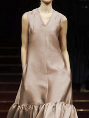 Solid Color Loose Sleeveless V-neck Maxi Dresses