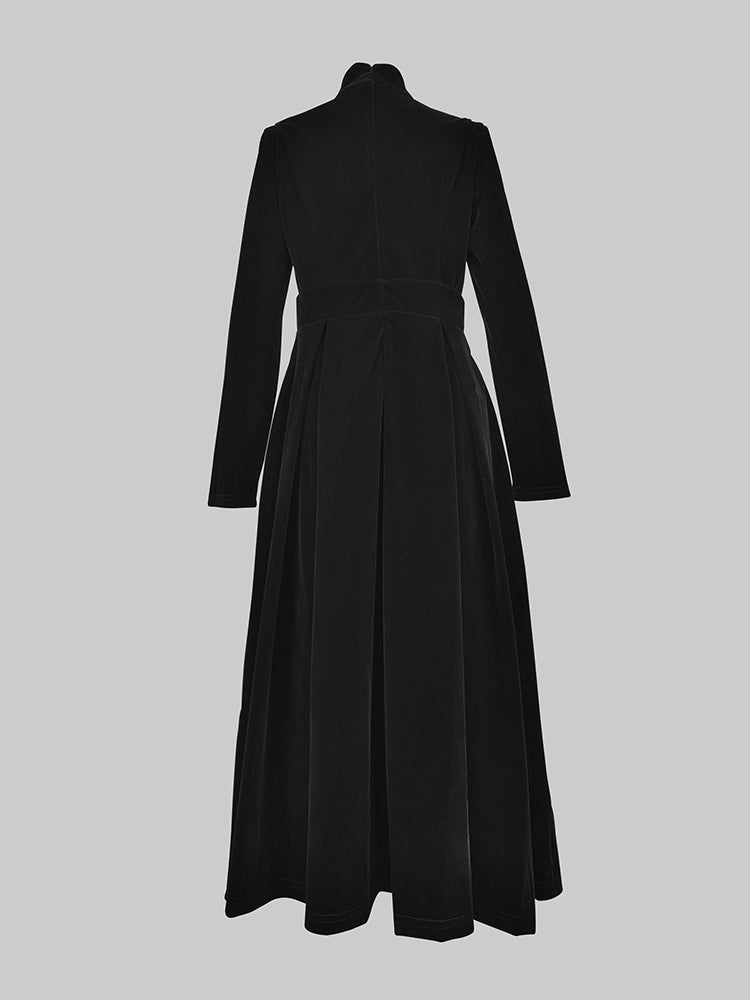 Solid Color Long Sleeves Skinny High Neck Midi Dresses