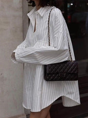 Split-Joint Striped Irregular Clipping Long Sleeves Lapel Blouses