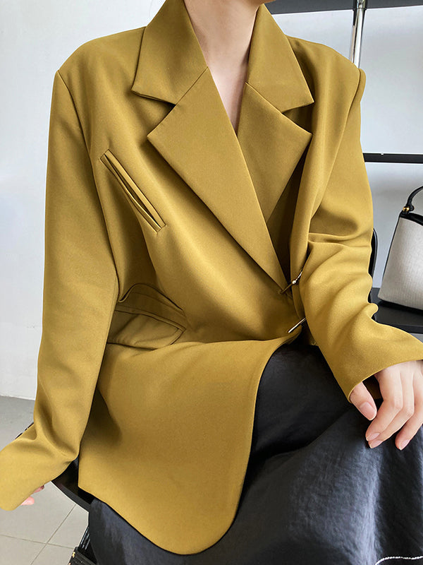 Urban Long Sleeves Loose Solid Color Pin Lapel Collar Suit Outerwear