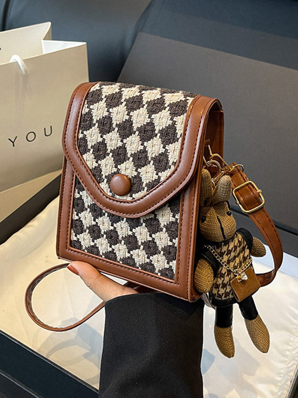 Checkerboard Contrast Color Crossbody Bags Bags
