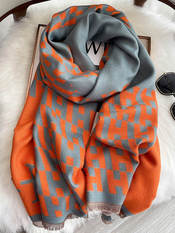 Vintage Printed Tasseled Imitated Cashmere Scarf