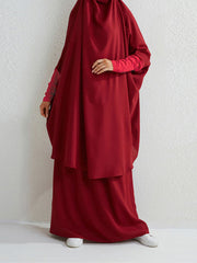 Solid Color Batwing Sleeves Long Sleeves Muslim High Neck Shirts Top + Skirts Bottom Two Pieces Set