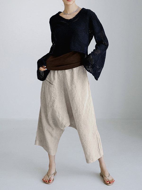 Elasticity Solid Color Loose Ninth Pants Casual Pants Bottoms