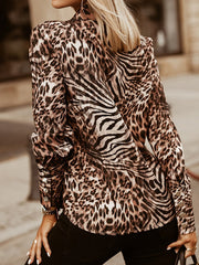 Leopard Printed Long Sleeves Loose Lapel Blouses