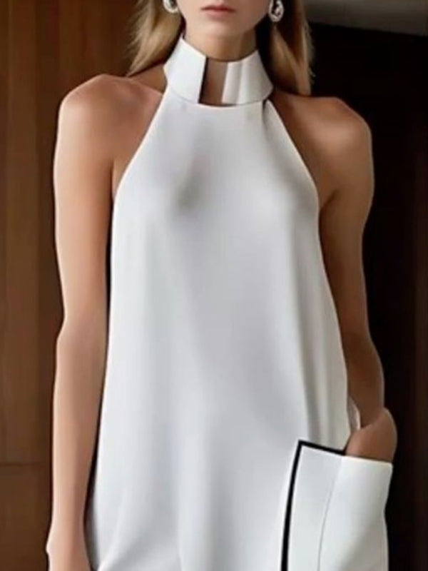 Pockets Solid Color Split-Joint High-Low Sleeveless High Neck Midi Dresses