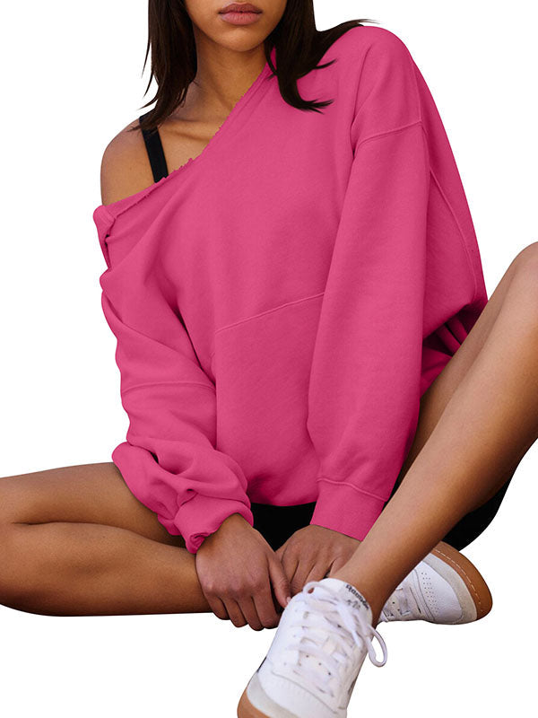 Solid Color Split-Joint Batwing Sleeves Loose Hooded Hoodies Tops