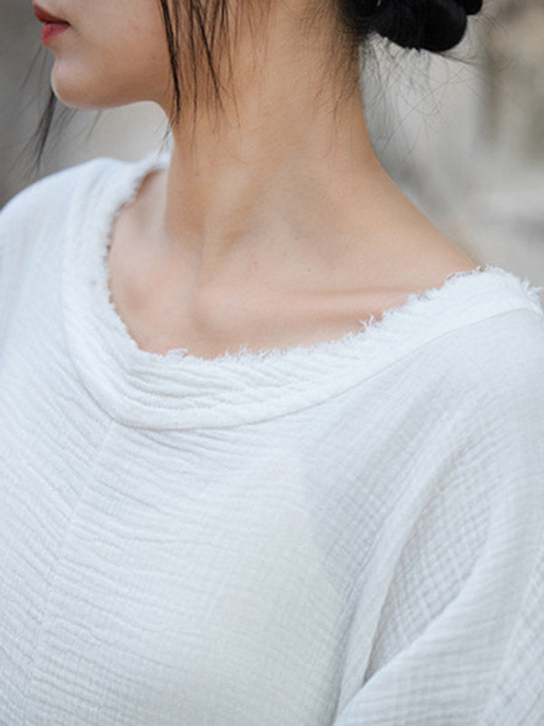 Solid Color Split-Joint Split-Side Batwing Sleeves Round-Neck Midi Dresses