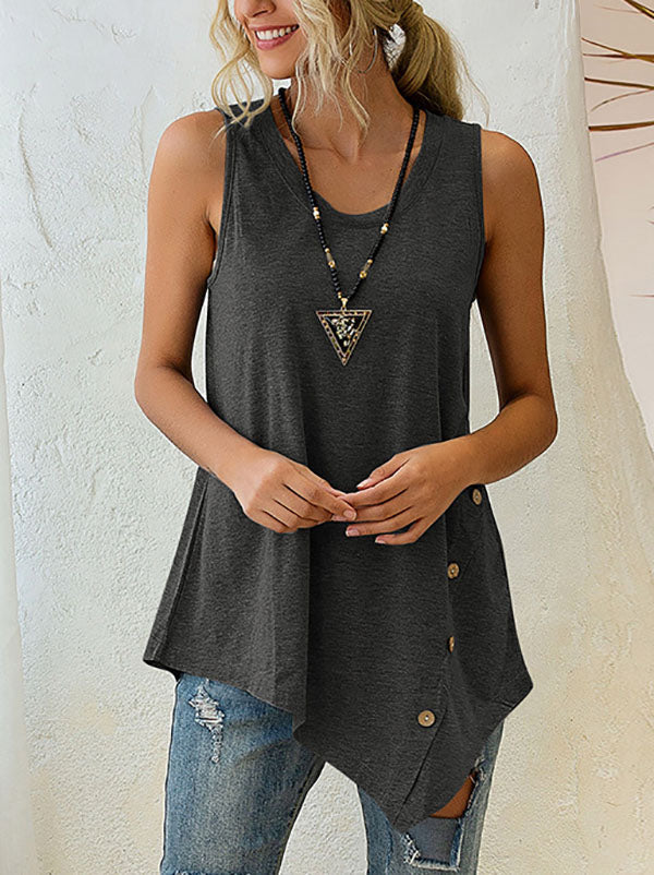 Casual Irregularity Loose Solid Color V-Neck Vest Top