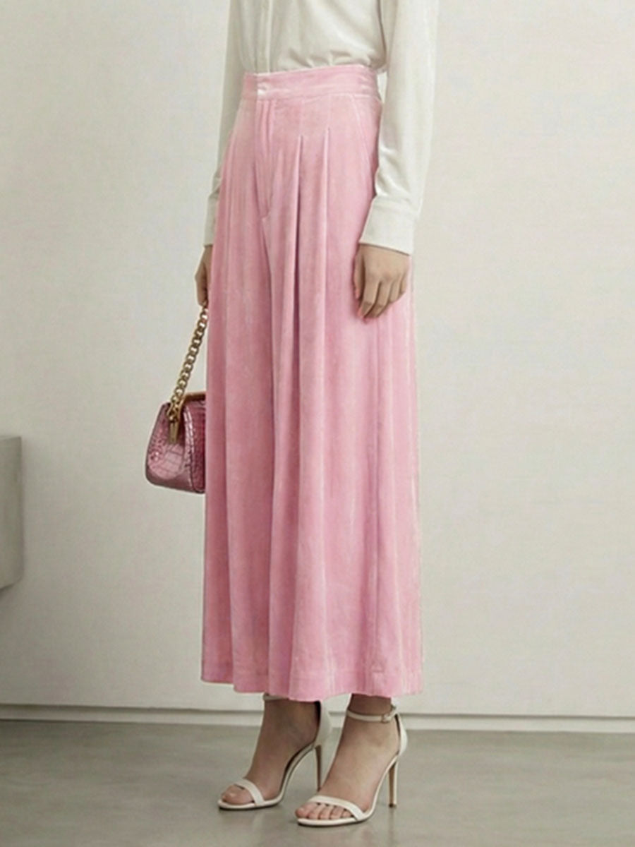 Elasticity Pleated Pockets Solid Color High Waisted Skirts Bottoms