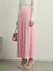 Elasticity Pleated Pockets Solid Color High Waisted Skirts Bottoms