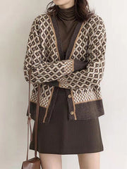Vintage Loose Rhombic V-Neck Cardigan