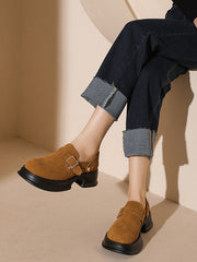 Belt Buckle Round-Toe Shallow Cut Split-Joint Platform Shoes Mary Janes