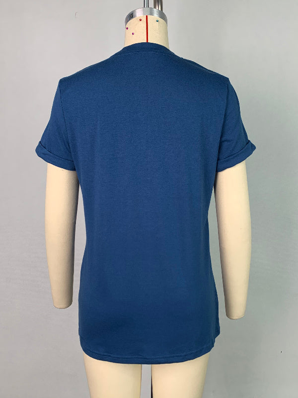 Solid Color Short Sleeves Round-neck T-Shirts Tops