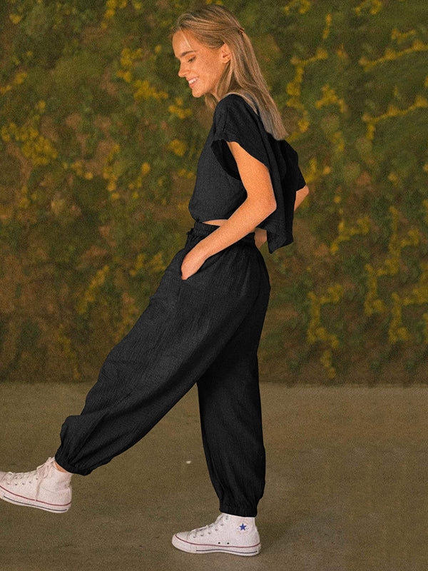 Original Solid Color Loose Pleated Jumpsuits