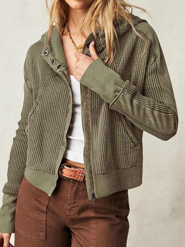 Zipper Long Sleeves Loose Hooded Outerwear Jackets