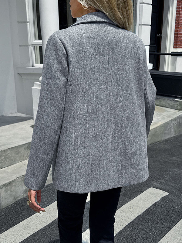 Buttoned Pockets Solid Color Long Sleeves Notched Collar Suit Outerwear