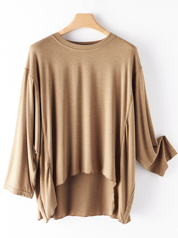 Simple Solid Color High-Low Asymmetric Modal Pajama Top