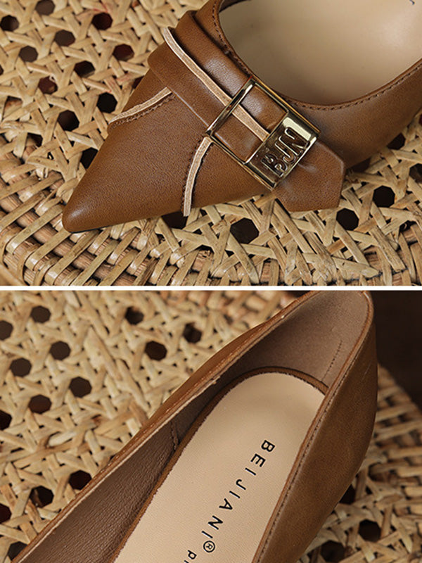 Belt Buckle Pointed-Toe Shallow Cut Split-Joint Pumps