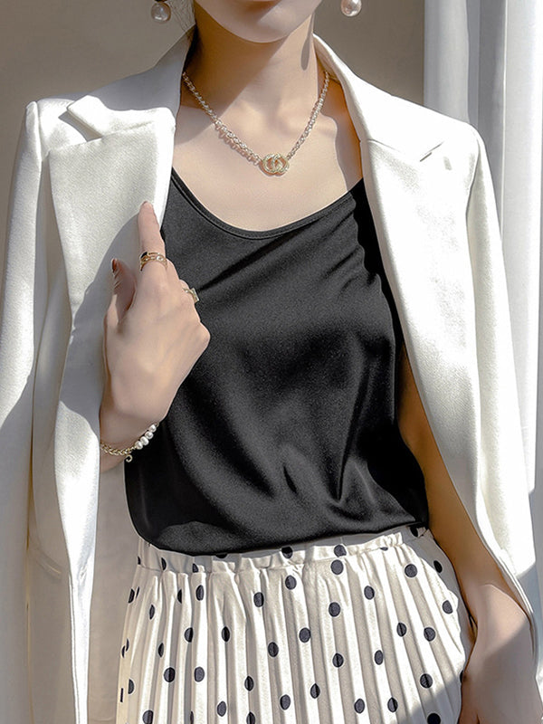 Solid Color Loose Sleeveless Round-Neck Vest Top