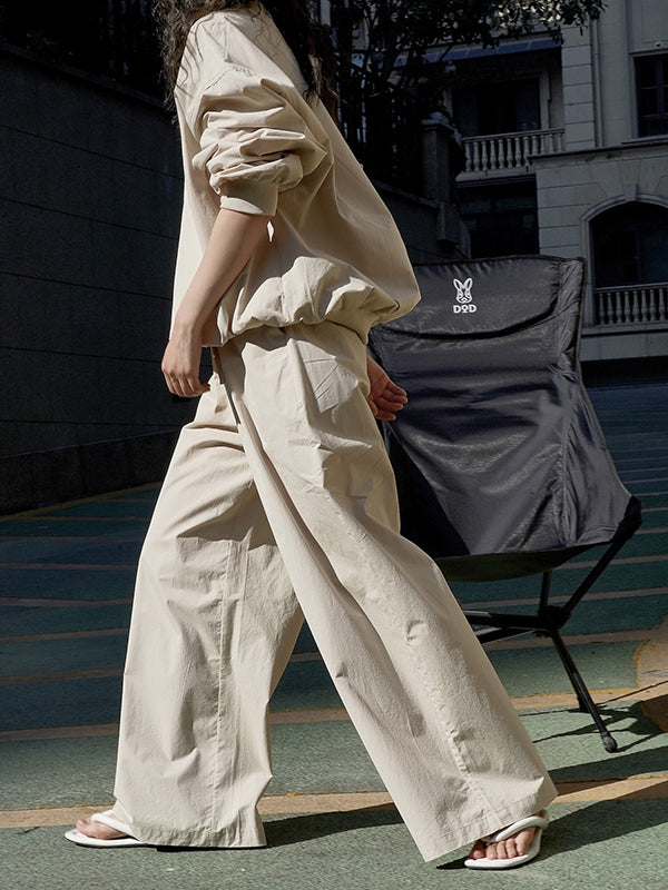 Solid Color High Waisted Wide Leg Trousers Casual Pants Bottoms