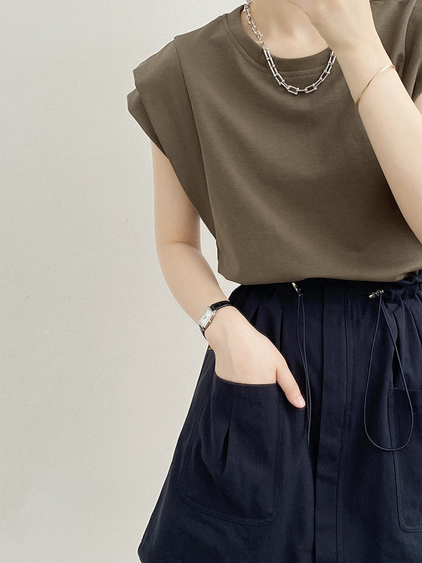 Split-Joint Loose Sleeveless Round-neck T-Shirts Tops