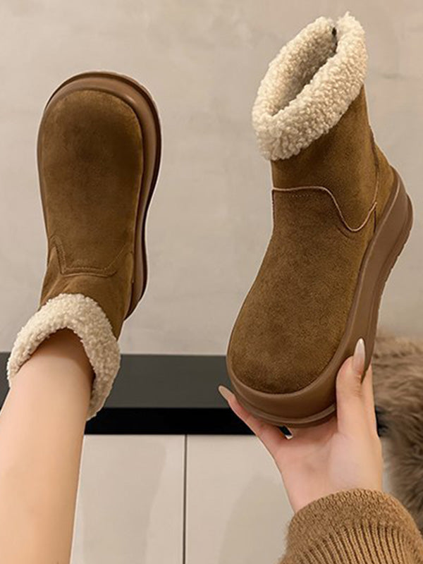 Round-Toe Split-Joint Velvet Platform Shoes Boots