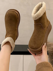 Round-Toe Split-Joint Velvet Platform Shoes Boots