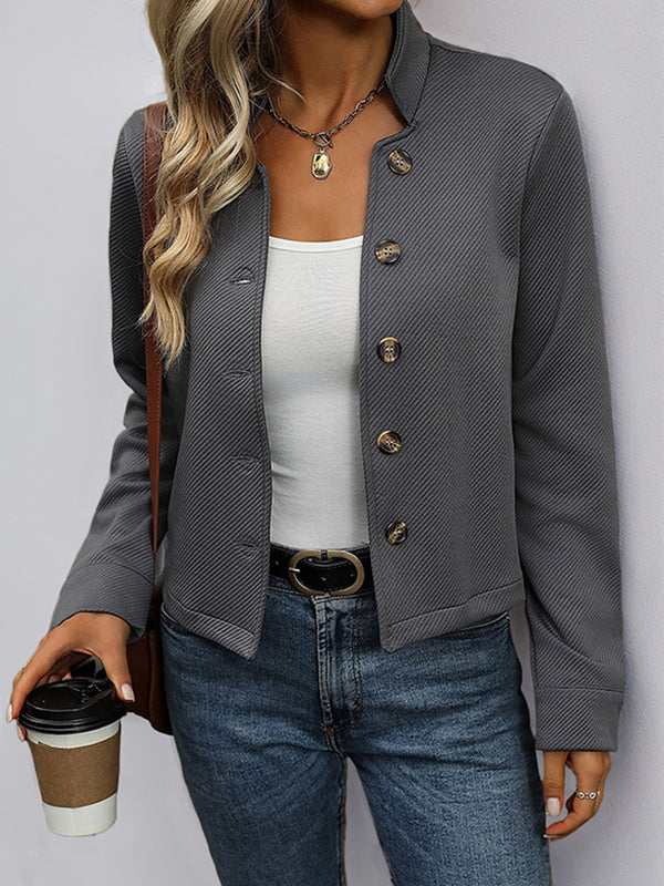 Buttoned Split-Joint Long Sleeves Loose Stand Collar Outerwear Jackets