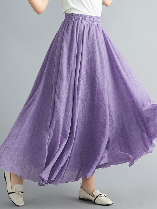 Elasticity Pleated Solid Color A-Line Loose Skirts