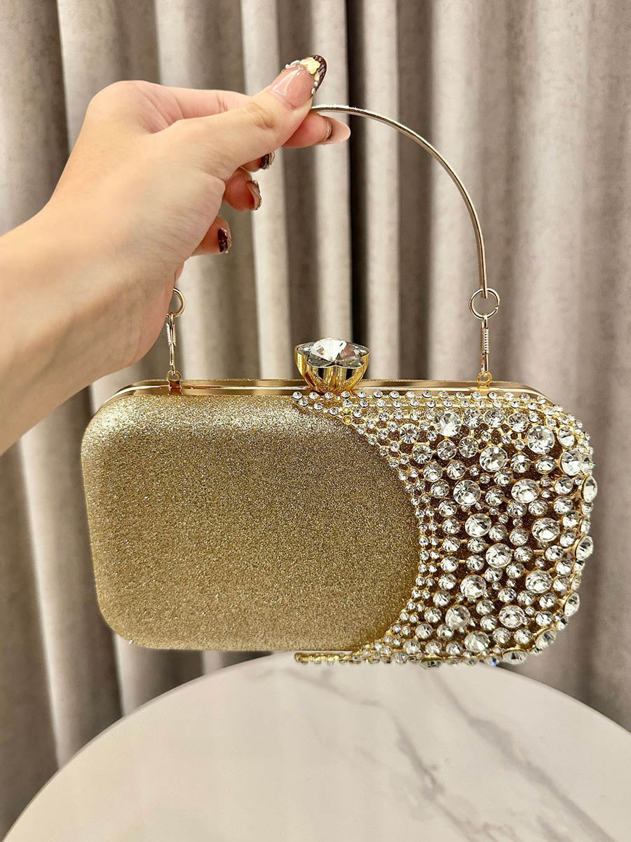 Chains Geometric Lock Rhine Stones Shiny Irregularity Evening Bags & Clutches Crossbody Bags
