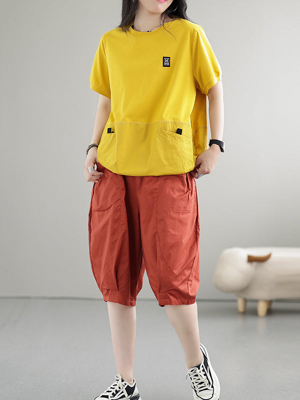 Split-Joint Loose Short Sleeves Round-Neck T-Shirts Tops