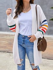 Colorful Contrast Color Striped Long Sleeves Loose Collarless Cardigan Tops