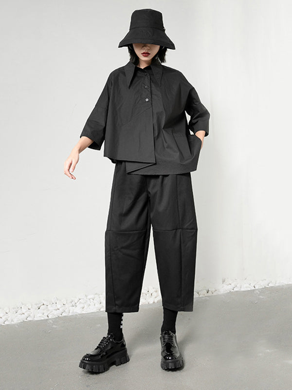 Leisure Loose Irregularity Solid Color Polo Blouses&Shirts Tops