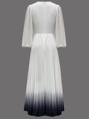 Gradient Pleated A-Line High Waisted V-Neck Maxi Dresses