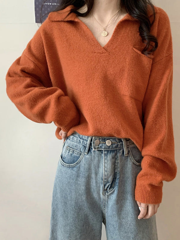 Casual Simple 6 Colors V-Neck Long Sleeves Sweater Top