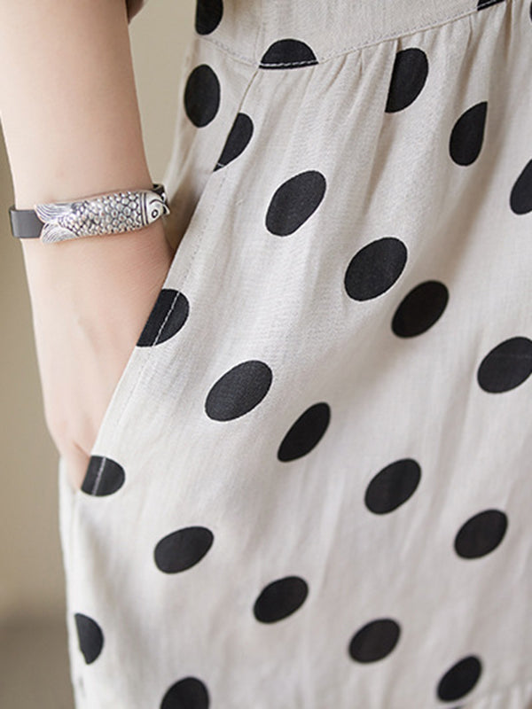 Polka Dot Split-Joint Half Sleeves Loose Midi Dresses