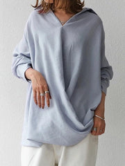 Loose Ramie Cotton Asymmetric Solid Color Blouse Top
