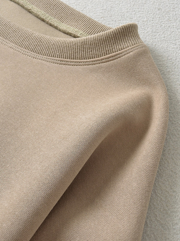 Solid Color Split-Joint Long Sleeves Loose Round-neck Sweatshirt Tops