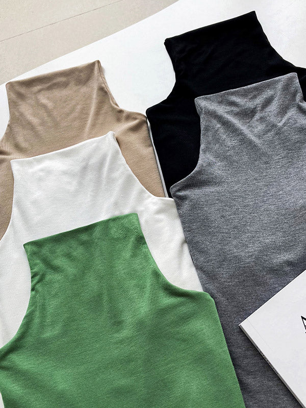 Simple 5 Colors Modal High-Neck Long Sleeves T-Shirt Top