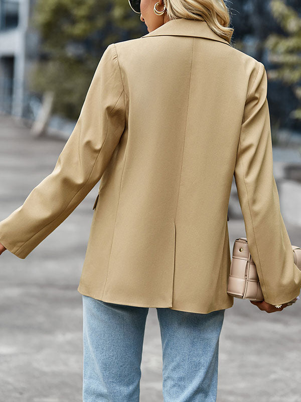 Solid Color Split-Joint Long Sleeves Loose Lapel Outerwear Blazer