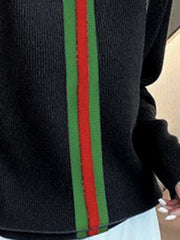 Split-Joint Striped Long Sleeves Loose High Neck Sweater Tops