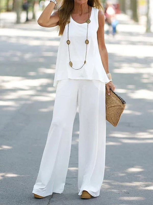 Pockets Solid Color Loose Wide Leg Trousers Pants