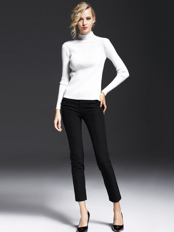 7 Colors Simple Knitting Solid Color High-Neck Sweater