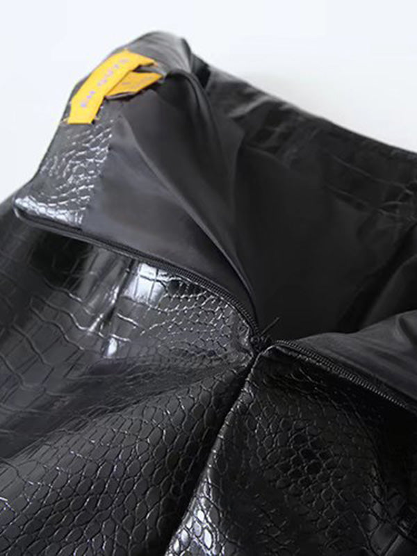 Shiny Solid Color Split-Joint A-Line Skinny Skirts