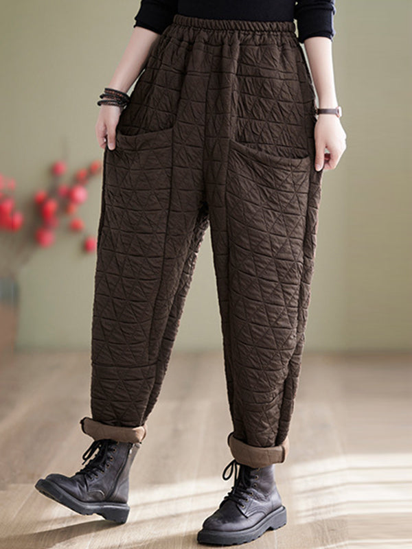 Elasticity Quilted Split-Joint Harem Pants High Waisted Trousers Pants