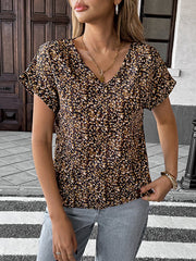Contrast Color Loose Short Sleeves V-Neck Blouses&Shirts Tops