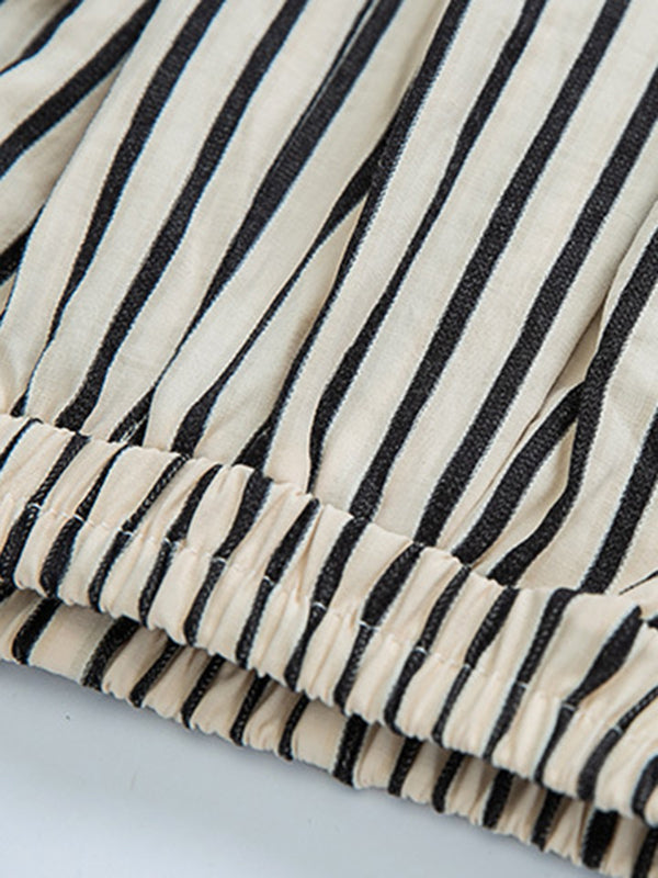 Split-Joint Striped High Waisted Loose Trousers Pants